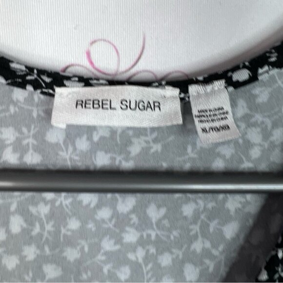 Rebel Sugar dress flowers grey Black Floral Midi Dress stretchy v neck - Picture 5 of 7